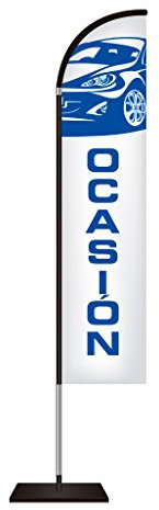 Oedim Fly Banner Tipo Vela Automoción | Banderola publicitaria | Talla XL | Banderola publicitaria Tipo Fly Banner Talla XL Blanco y Texto Azul |