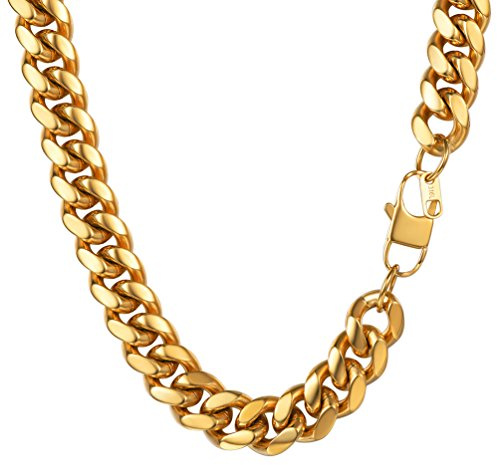 PROSTEEL Herrhalsband stor robust kubansk pansarkedja, bred 5 6 10 14 mm, olika längder 35–75 cm, rostfritt stål/guldpläterad, silver svart guld, bra present (med förpackning), 55 CM, Rostfritt stål