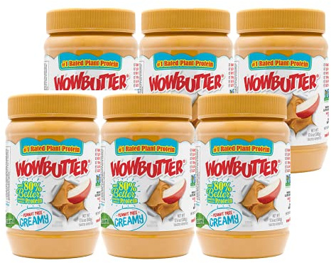 Peanut Free Tree Nut Free Natural No Stir Spread – WOWBUTTER – Award Winning Vegan Plant Protein Food made with Non-GMO verified Whole Soy – Creamy, 17.6 oz (Pack of 6)