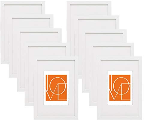 WOLTU Bilderrahmen 13x18 cm, 10er Set, Weiß Holz MDF, Collage Wanddeko, Holzrahmen mit Passepartout, Fotorahmen zum vertikalen oder horizontalen Aufhängen/Aufstellen