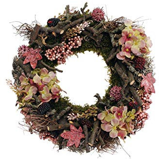 CREAFLOR HOME Türkranz, Dekokranz Hortensien mit Brombeeren rosa grün D. 30cm