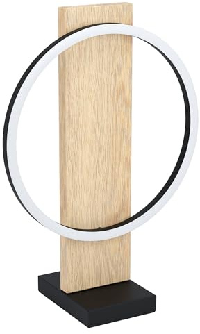 EGLO LED Tischlampe Boyal, 1 flammige Tischleuchte aus Holz, Metall, Kunststoff, Nachttischlampe in Natur, Schwarz, Weiß, Wohnzimmerlampe, LED Lampe mit Schalter, warmweiß