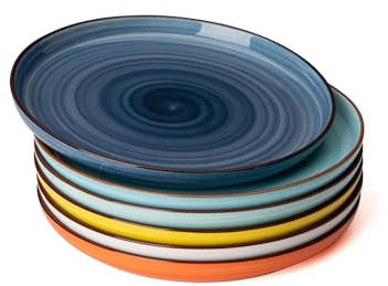Sweese 7.4 Inch Porcelain Dessert Plates - Round Salad/Appetizer Plate Set, Microwave Dishwasher Safe, 6 Pack, Vibrant Colors
