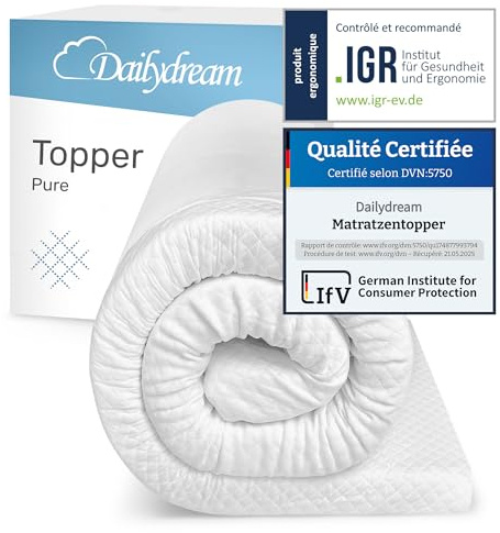 Dailydream Matratzen Topper 90x190cm | Memory Foam | 3,5cm hoch | Edition Pure, Model S | Zertifiziert & ergonomisch für unbequeme Matratze, Boxspringbett & Gästebett | Mattress Topper 90x190