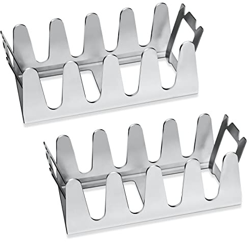 Barbecue Racks, 2Pack Chicken Drumstick Grill Non-Stick Rib Rack for Smoking, Stainless Steel Standing Rib Rack for BBQ Grilling Smoking Vegetables and Meat - Holds 4 Baby Back Ribs - Multi-use