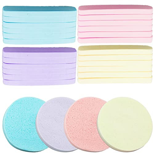 SZCXDKJ 48 Pcs Facial Sponges, Compressed Face Cleansing Sponge, Cotton, Rectangular, Blue, Pink, Purple, Yellow, Face Cleansing, Makeup Removal