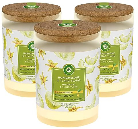 3 x Air Wick Duft Stimmungskerze 185g Honigmelone & Ylang-Ylang Ätherischen Öl