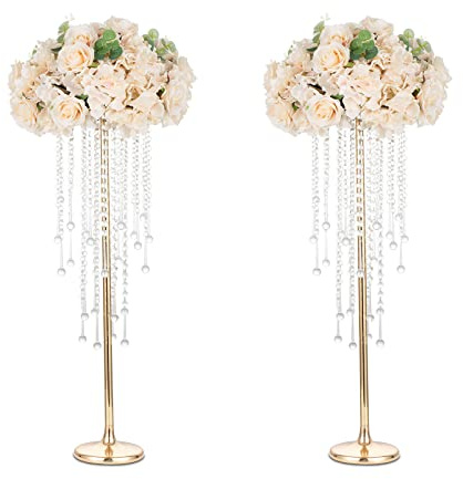 Sziqiq 75cm Alto Vaso Centrotavola per Fiori - 2 Pezzi Centrotavola per Matrimonio in Metallo Dorato per Guinzagli Stradali da Pavimento Per Eventi Battesimo Festa Matrimonio Ricevimento