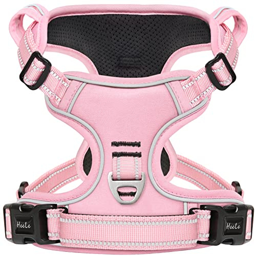 HEELE Harnais Chien, Harnais Chien Anti Traction, Réfléchissant, avec Poignée Rembourrée Contrôl, 2 Anneaux Métal, Harnais pour Petit Moyen et Grand Chien, Pink, M