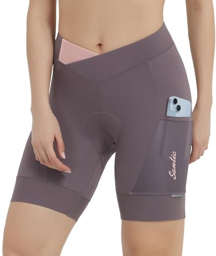 Santic Radlerhose Damen mit Sitzpolster Fahrradhose kurz Sporthose Radlershorts Damen Violett EU XL