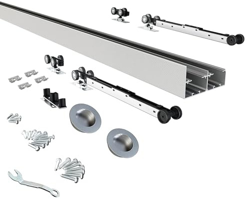 JUBEST 6FT/72 Heavy Duty Bypass Door Hardware with Soft Close Mechanism, Sliding Closet Door Hardware Set for 2 Door System, Smoothly and Quietly, Fit Door Thickness 1 3/8 or 1 3/4, Easy to Install