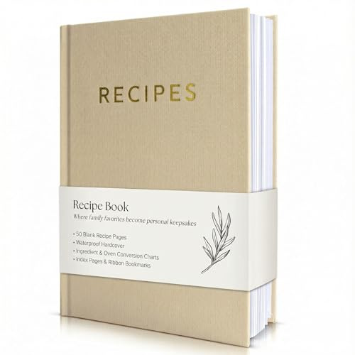 ZICOTO Libro di ricette estetico bianco con copertina impermeabile, il quaderno perfetto per scrivere le tue ricette, bellissimo libro di cucina vuoto per organizzare le tue ricette