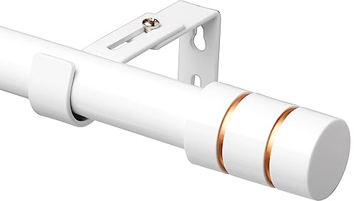 Verstellbare Weiß Gardinenstange, Gardinenstange mit Kappenknäufen mit Halterungen, 64-259cm lang und 2.5cm Durchmesser Vorhangstange für Fenster