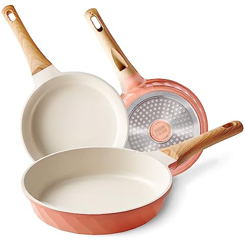 RIOVARM Antiadhésif Set de poêles à frire Induction Set de poêles avec poignée résistante à la chaleur Granit Poêle à omelette sans PFOA Marbre Batterie de cuisine pour divers poêles 20cm 24cm 28cm