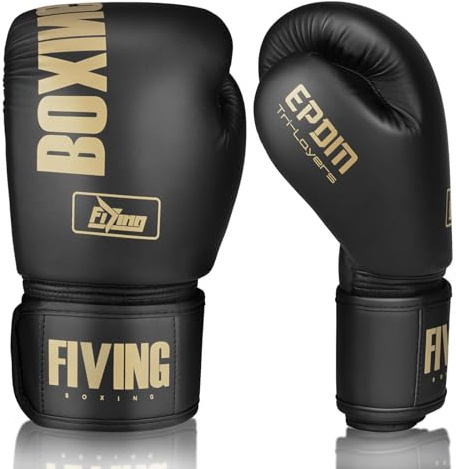 KUANG QUAN Gants de Boxe pour Hommes et Femmes, Gants d'entraînement de Boxe, adaptés à la Boxe, au Kickboxing, aux Arts Martiaux Mixtes, au thaï, au MMA, à l'entraînement de Combat (Or Noir, 12 oz)