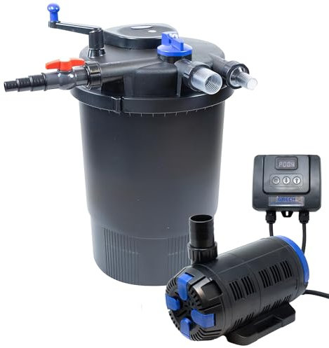 VIALIA Teich Filteranlage, Druckfilter CPF 10000 mit UVC Klärer für Teiche, 10.000L/h Durchfluss, Pumpe CET-8000 inkl. 10m Schlauch und 4 Schlauchklemmen