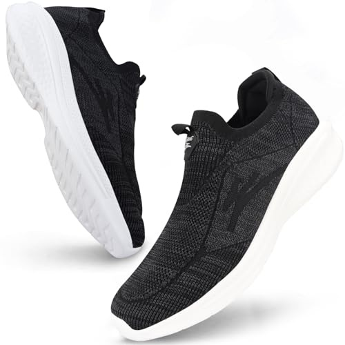 Giniros Zapatillas Slip On Zapatillas Sin Cordones Hombre Zapatillas Deportivas Casual Tennis Hombre Sneakers Comodos Enfermera Zapatos Trekking para Caminar, Negro y Blanco 45 EU