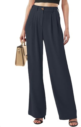 Yutdeng Pantalones Mujer Anchos Verano Pantalon Oficina Cintura Alta Pierna Recta Pantalones Negocios Casual Palazzo Pantalones Mujer Vestir Elegante Pantalón Trabajo Largos Elástico Pants Drapeado