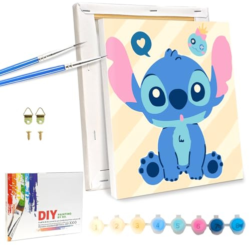 Lixkuokuo Kit de Pintura por Números con Marco de Madera para Niños a Partir de 6 Años y Adultos Junior Principiantes, 18x24cm Pintura de Dibujos Animados con Lienzo, Pinceles y Acrílicos, Pequeño Kit