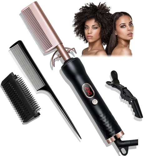 Peigne Chauffant, Hot Comb Afro Brosse Chauffante Peigne Electrique, Peigne Cheveux Homme Avec Écran LCD 120-230℃, Brosse Lissante Cheveux Crepus, Peigne Lissant pour Cheveux Court Longs