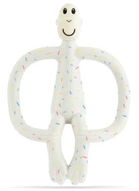 Matchstick Monkey, Original Teether & Gel Applicator, Antimicrobial Silicone Teething Toys for Baby, Easy to Grip, BPA Free, 3 Months Old+, 10.5 cm, Confetti Cream