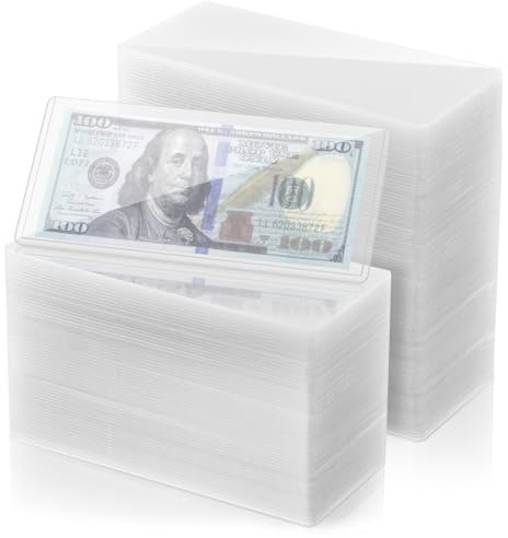 cobee 100 Pcs Hard Plastic Clear Money Holder, Transparent Dollar Bill Sleeves Waterproof Currency Sleeves 6.9 x 2.9 Inch Top-Insert Money Display Protectors for Banknotes Stamp Collecting
