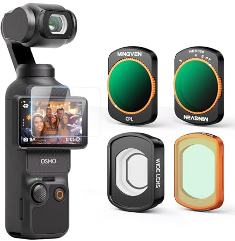 MINGVEN Magnetisches Weitwinkelobjektiv + schwarze Diffusion 1/4 + CPL + ND4-128 Filter-Set für DJI Osmo Pocket 3, 4er-Pack (Weitwinkelobjektiv, CPL, Black Diffusion 1/4, VND 2-7 Stops Filter)