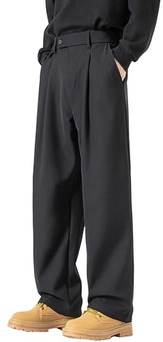 FUNRKLI Pantalon habillé Taille Haute pour Hommes, Pantalon plissé, Baggy, Droit, Taille Basse, Business, Nouveau, Ample, Jambes Larges, Costume
