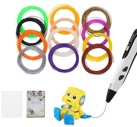 3D Pen Filament Set, PLA Filament Refill (12 Colors, 10 Feet for Each Color, Total 120 Feet), Including: PLA 12 Colors 1.75mm, 3D Modeling Tool, Finger Protector and PC Drawing Template