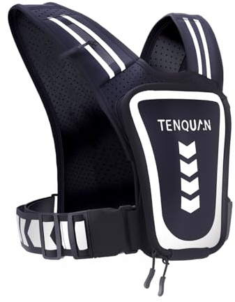 TENQUAN Laufweste mit Handyhalterung, verstellbare, reflektierende Laufweste mit Handyhalterung und wasserdichter Tasche und Schlüsselhalter, leichte Laufwesten für Herren und Damen (Schwarz)