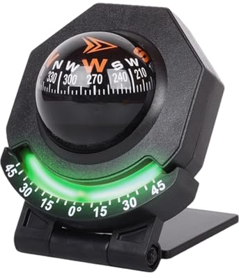 Brújula para salpicadero, Bola de brújula para Coche, Brújula esférica Plegable de Alta precisión con inclinómetro, Ajustable de 180 Grados para vehículos, Camping, Barcos, Aventuras, Escalada