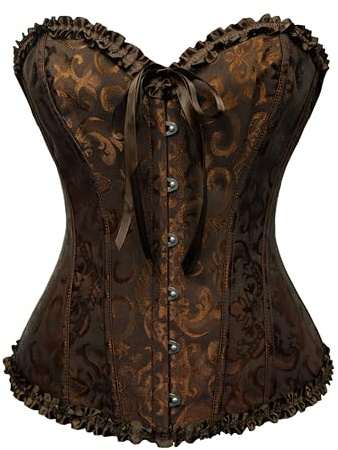 Wikoan Corsetto Donna Sexy Corsetti Bustino Elegante Corsetto da Donna Corsetti Stringivita Halloween,Marrone Caffè,L