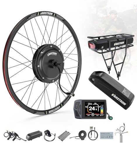 Varstrom 48V-1OOOW-15OOW JYLT Kit Conversion Velo Electrique, Moteur Moyeu Avant & Arrière 26 27,5 28 29 Pouces 700C avec Affichage Optionnel & Batterie, EBike Kit pour Cassette & Frein Disque MTB CTB