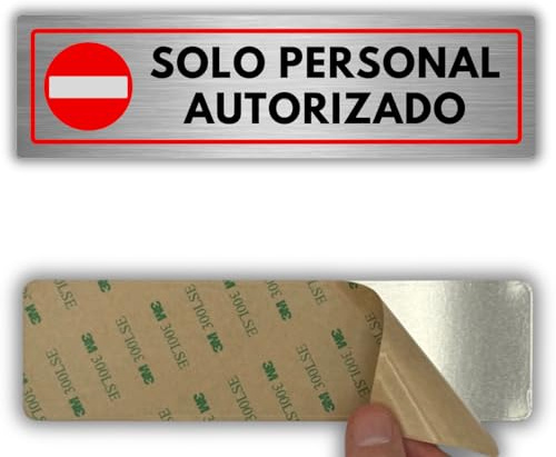 LEIASA | Señal Solo Personal Autorizado - 5x18 cm - Grosor 0.8 mm - Aluminio - Cartel Acceso Restringido - Rótulo Seguridad - Placa Adhesiva Puerta - (Personal Autorizado)