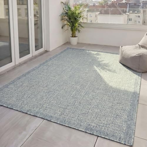 benuta Basic Alfombra Exterior Iowa - Azul 200x300 cm - Estilo Yute Boho - Resistente al Clima y UV para balcón, terraza, jardín, Cocina y Sala - Duradera y Robusta - Apta para Interiores