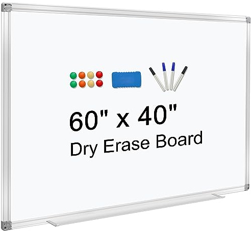 H-Qprobd Dry Erase Board for Wall 60x40 Aluminum Presentation Magnetic Whiteboard with Long Pen Tray, Wall-Mounted White Board for School, Office and Home