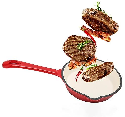 Natudeco Sartén de hierro fundido esmaltado Wok antiadherente doble con revestimiento de esmalte y caño de vertido Mango largo Sartén resistente y duradera para el hogar Restaurante