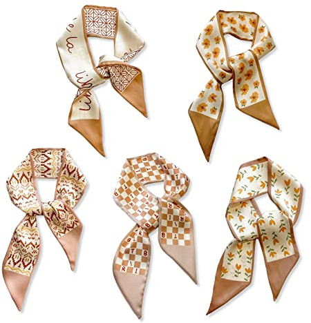 LumiSyne Sciarpe Di Seta Donna Fiore Stampato Motivo Quadri Geometrico Stile Dolce Fresco Foulards In Raso Lungo Sottile Collo Copricapo