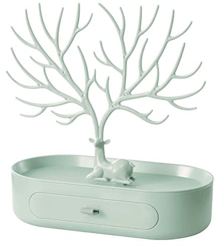 Jewellery Display Stand Holder Earring Necklace Bracelets Watches Jewelry Storage Organizer Tree Shape Tower Rack Tray Women Girls Birthday Christmas Gift (2 Tiers, Green)