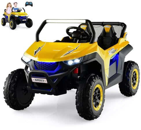 RELAX4LIFE Auto Elettrico per Bambini 12V, Macchina Elettrica 2 Posti con Luci Suoni, Ideale per Bambini 3-8 Anni, Capacità 60 kg (Giallo)