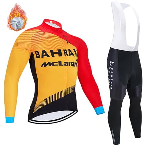 Cykelkläder Herr Vinter Komplett Cykelkläder Cykelkläder Fleece Tröja Cykeldräkt +3D Vadderad Byxor Med 3D Gel Pad Andas Sportig, Gul, M