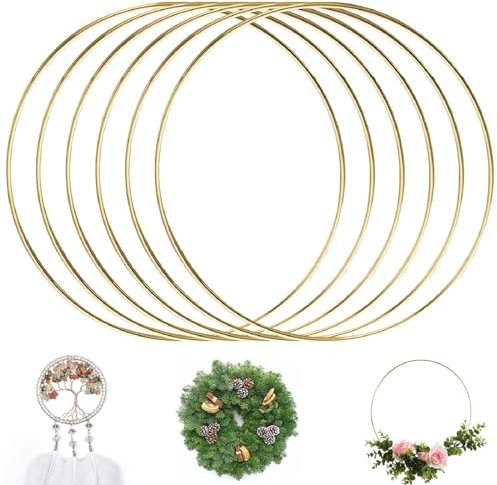 Anelli in Metallo Dorati,20 cm Anello per Acchiappasogni, Cerchi Metallici,Anello Metallo per Acchiappasogni Cerchio,Anelli in Metallo Acchiappasogni,Acchiappasogni Fai-da-Te Ghirlanda (6 Pezzi)