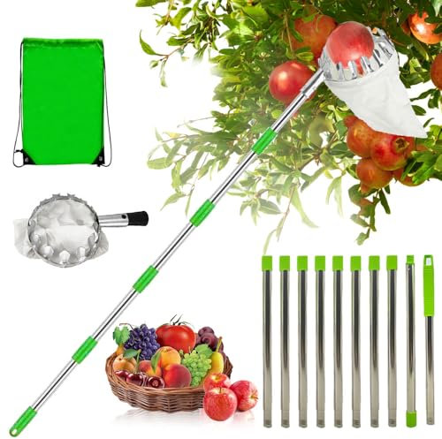 Anyingkai Cueille Fruit telescopique,4.2m Ramasse Pomme,Cueilleur de Fruits Amovible,Ramasse Noisette,Cueille Cerise,Ramasse Pomme, Outil Cueillette Jardin Arbre Poires Pêches cueille Fruit
