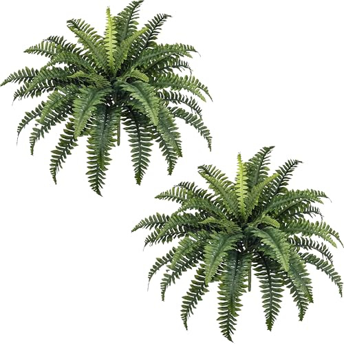 FOREST PRINCE 35 Ferns Artificial Bush Plants Large, 2 Artificial Boston Ferns with 39 Fronds for Outdoors Home Decor