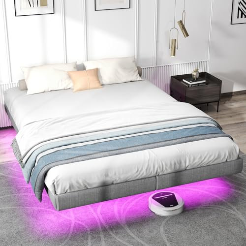 Cadre de Lit 180 x 200 avec Bandeaux LED, Lit 2 Personnes avec Sommier Métal, Lit 2 Places avec Rangement - 25 cm sous Le lit, Solide, Assemblage Facile, sans Grincement​​