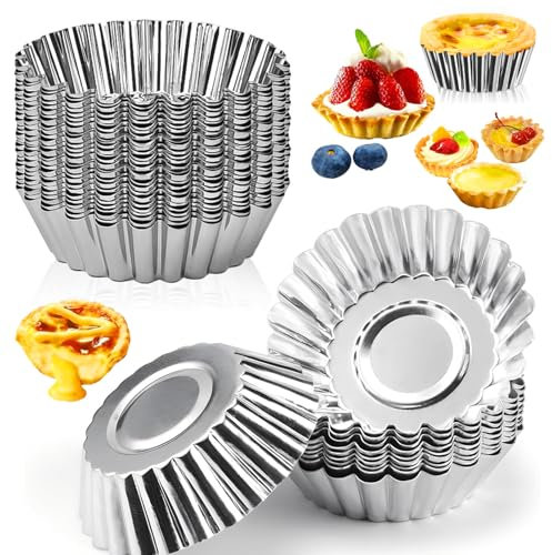 qhklew 36 Stück Eier Torte Form, Cupcake Kuchenform, Eierkuchen Backform aus Aluminium, Mini Cupcake Kuchenform, Antihaftbeschichtet Törtchenform Backformen für Pudding, Kuchen, Cookie, Muffin
