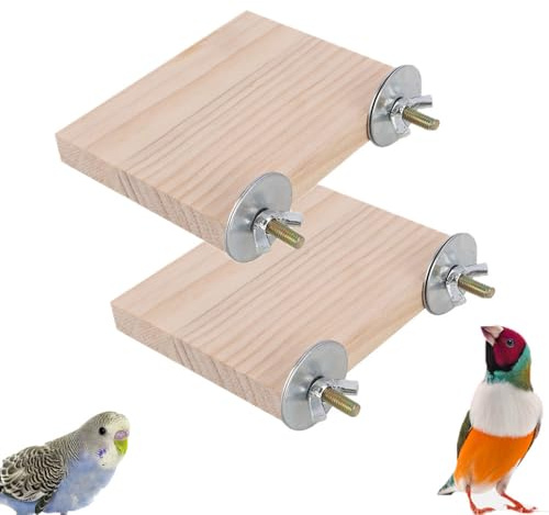 Esforzarse Plate-forme pour oiseaux 2 pièces, plate-forme en bois pour oiseaux, accessoires pour cages pour perroquets, perroquets, hamsters, gerbilles, petits animaux, (rectangulaire, 15 x 8 cm)
