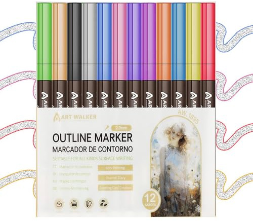Double Outline Pens | Outline Markers | Marker Pens for Coloring | Vibrant and Long Lasting Fine Pens for Detailed Drawing and Creative Art Projects and Highlighting
