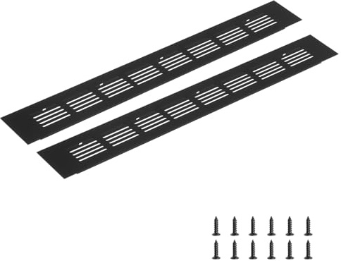 sourcing map Rectangle Ventilation Grille 350x50mm/14x2 Black | Aluminum Alloy Mesh,Air Vent Cover,Louvered Ventilation Cover,with Mounting Screws for Cabinet Shoe Closet
