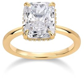 PAVOI 14K Yellow Gold Plated Radiant Cut Hidden Halo Engagement Ring